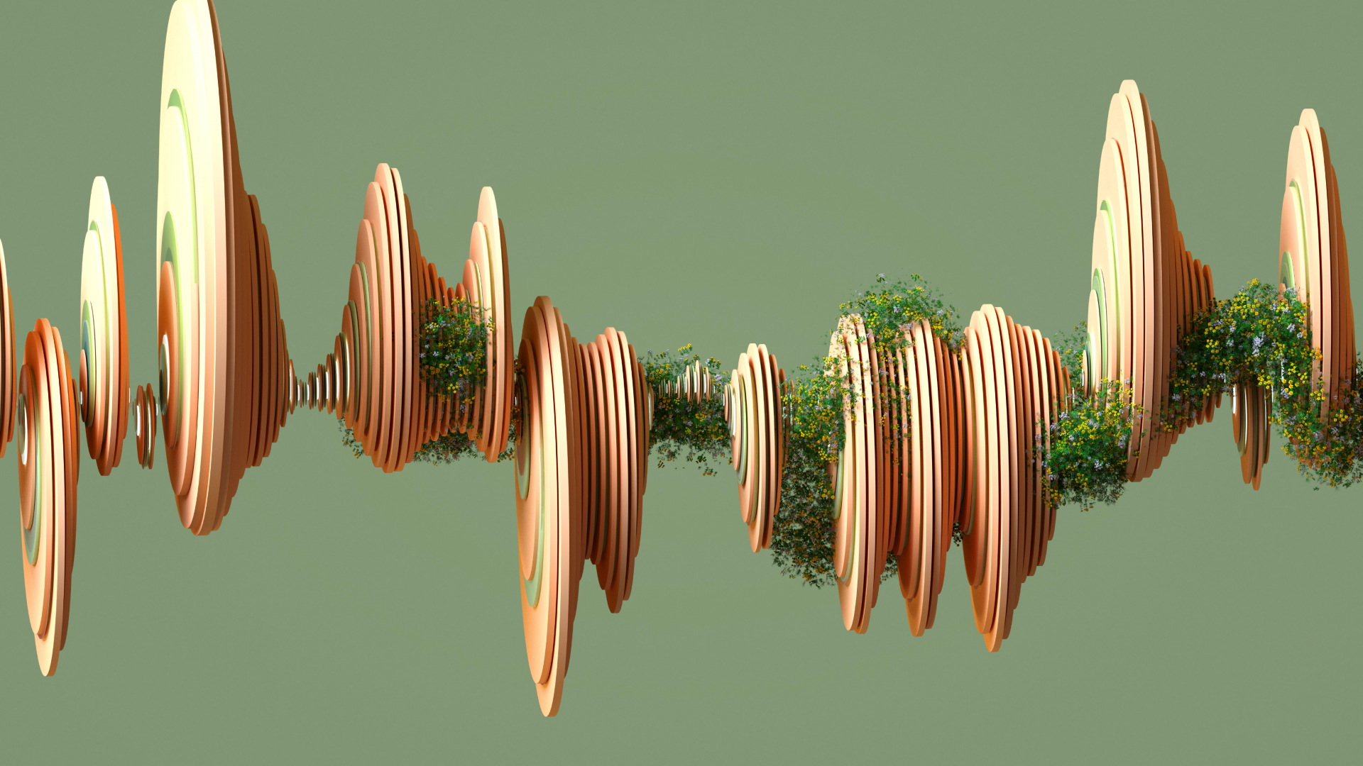 3D illustration of organic structure of plates and plants