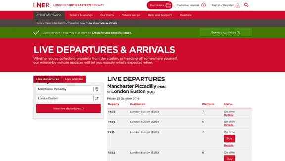 LNER desktop website view